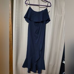 Wayf Elegant One Shoulder Dress in Deep Blue